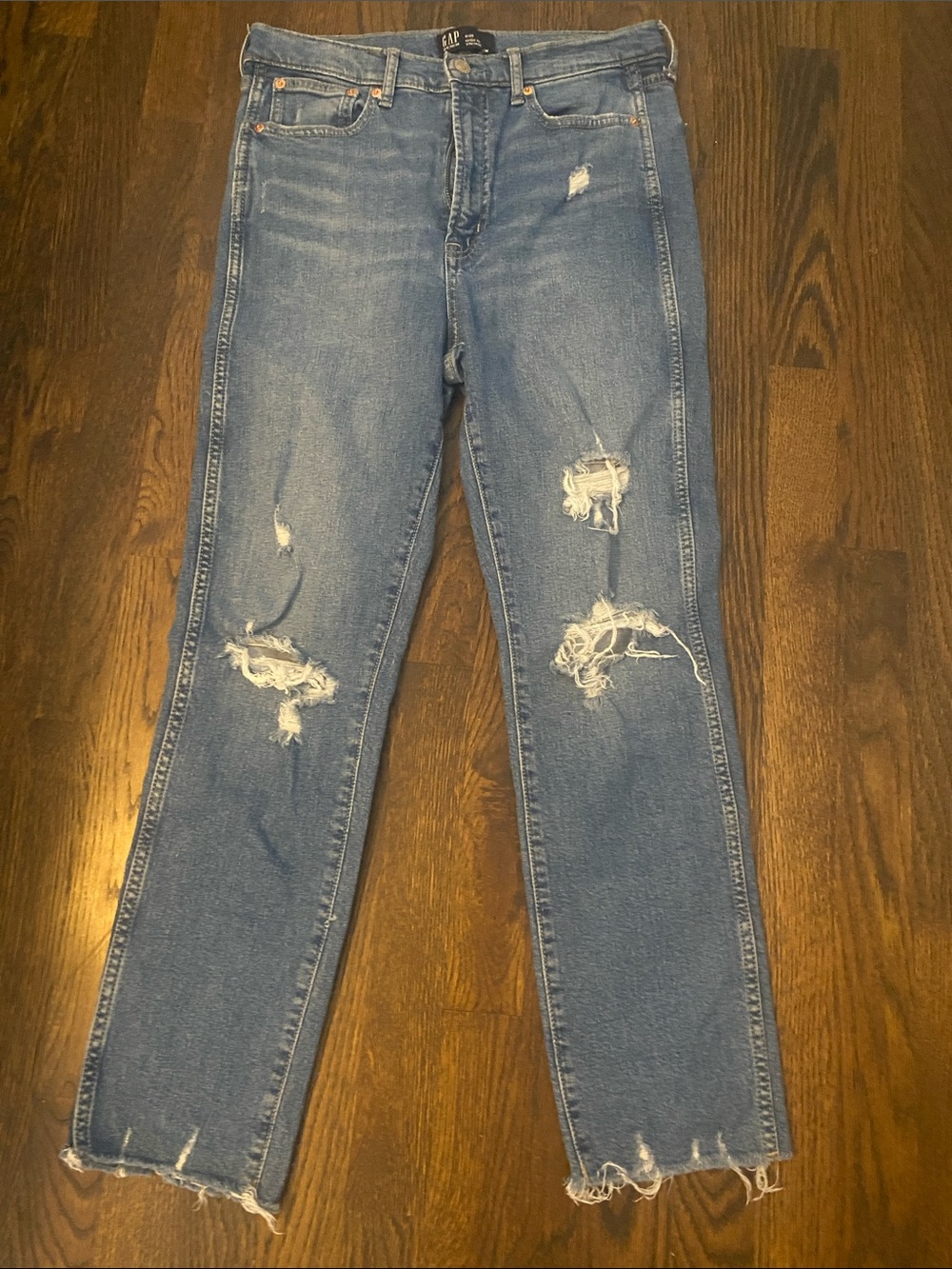 GAP Women's Skinny Ripped Jeans - Light Blue